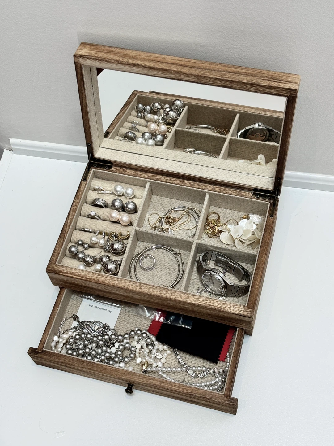 Wooden Jewellery Box with Mirror