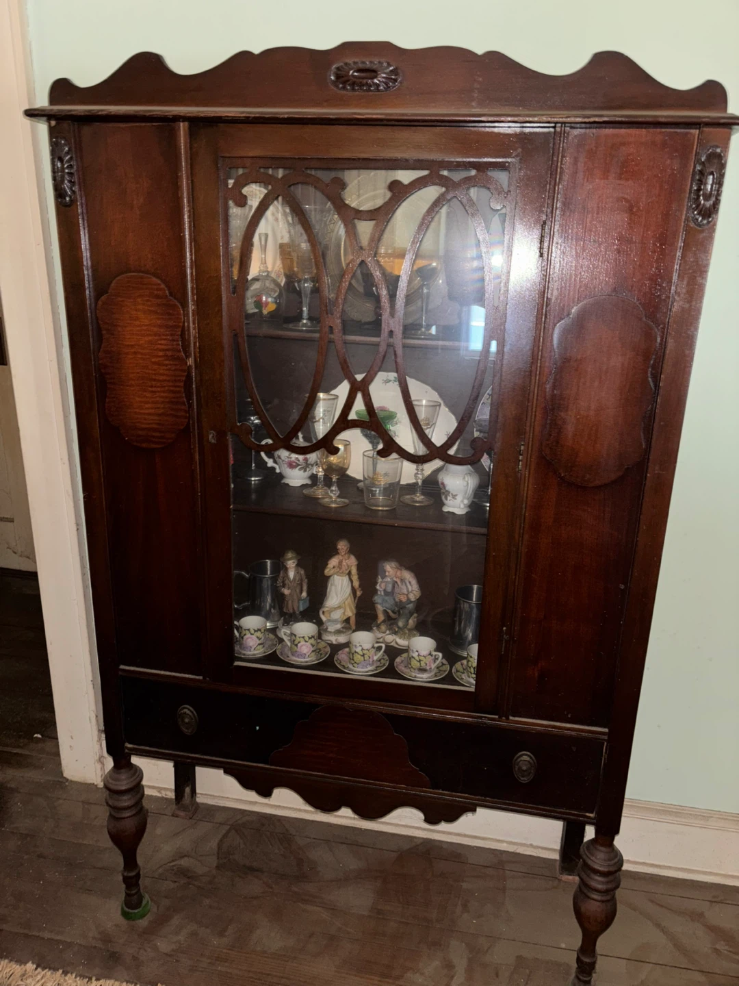 Antique Wooden Display Cabinet with Glass Doors