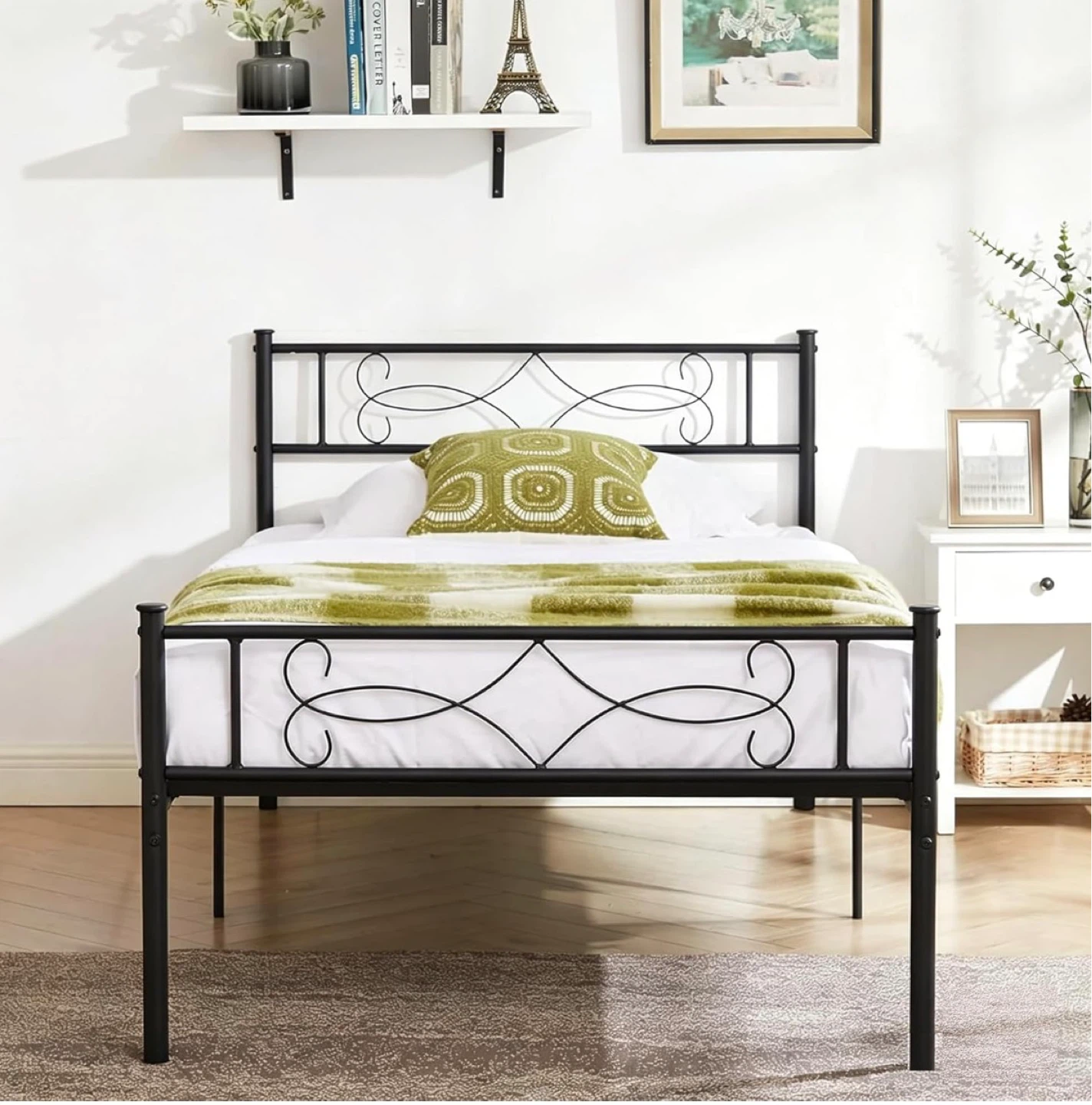 Black Metal Twin Bed Frame with Headboard