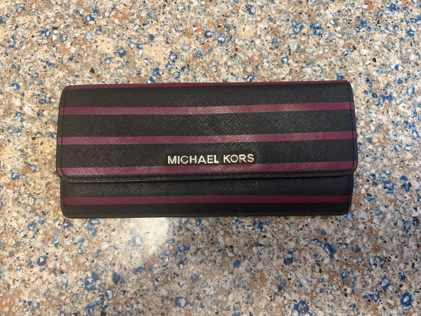 Michael Kors Wallet - Black & Burgundy Stripes