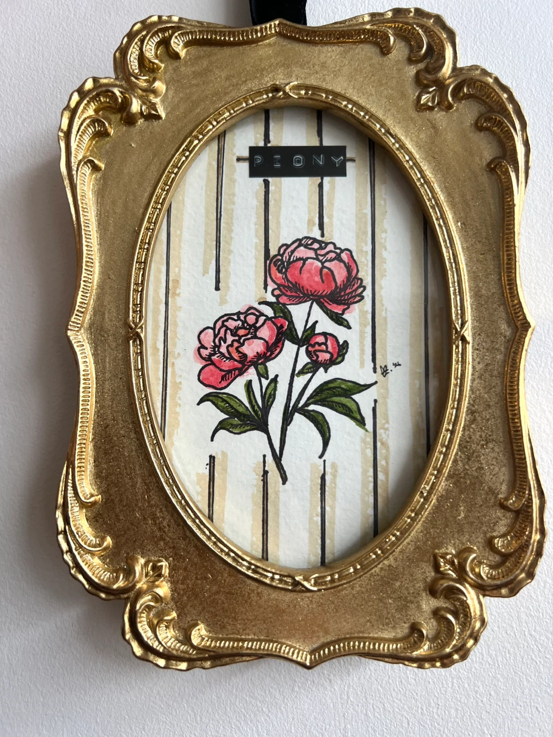 Original watercolor + India ink peony illustration. - photo 2