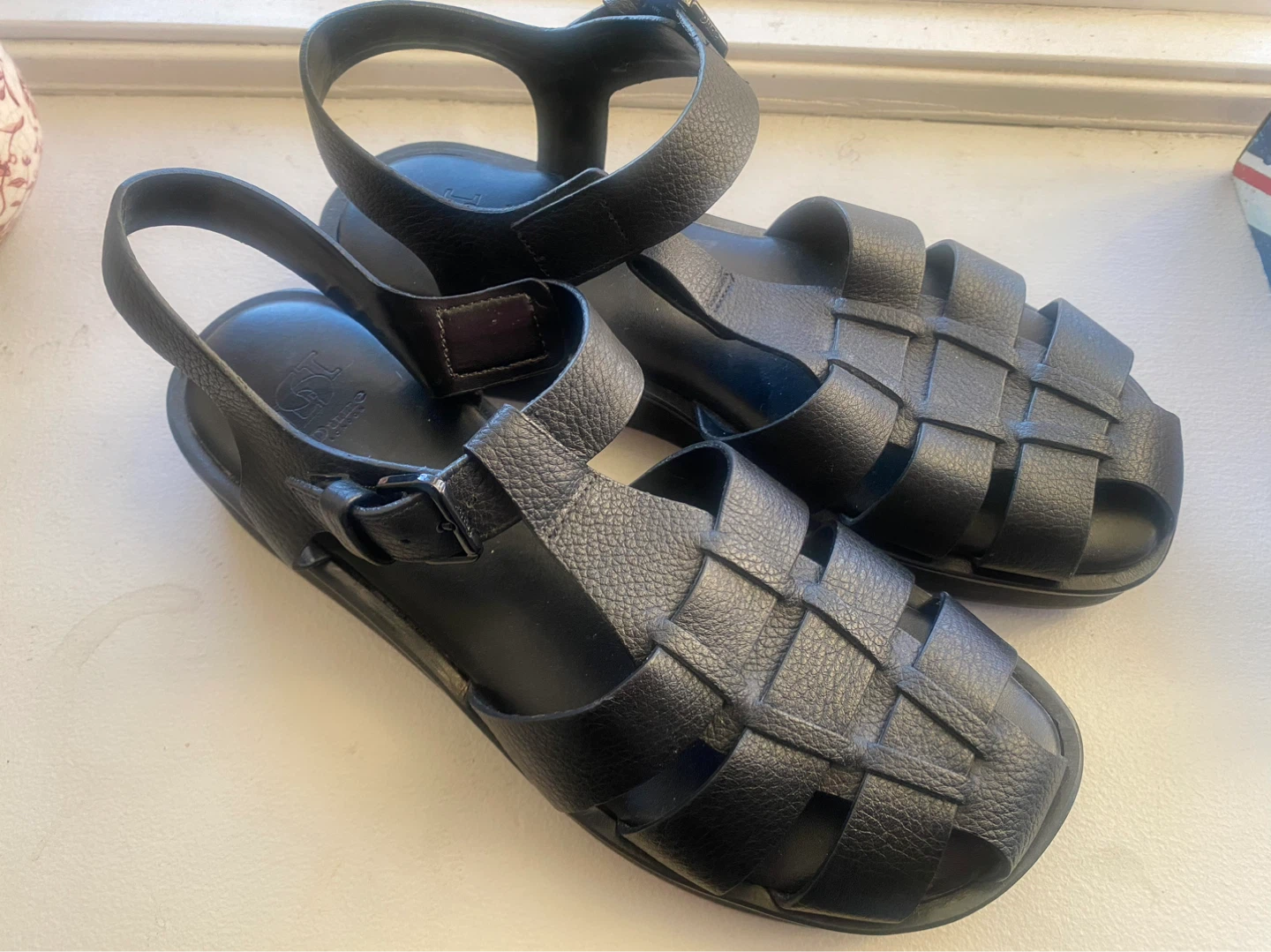 Black Leather Dune London Sandals