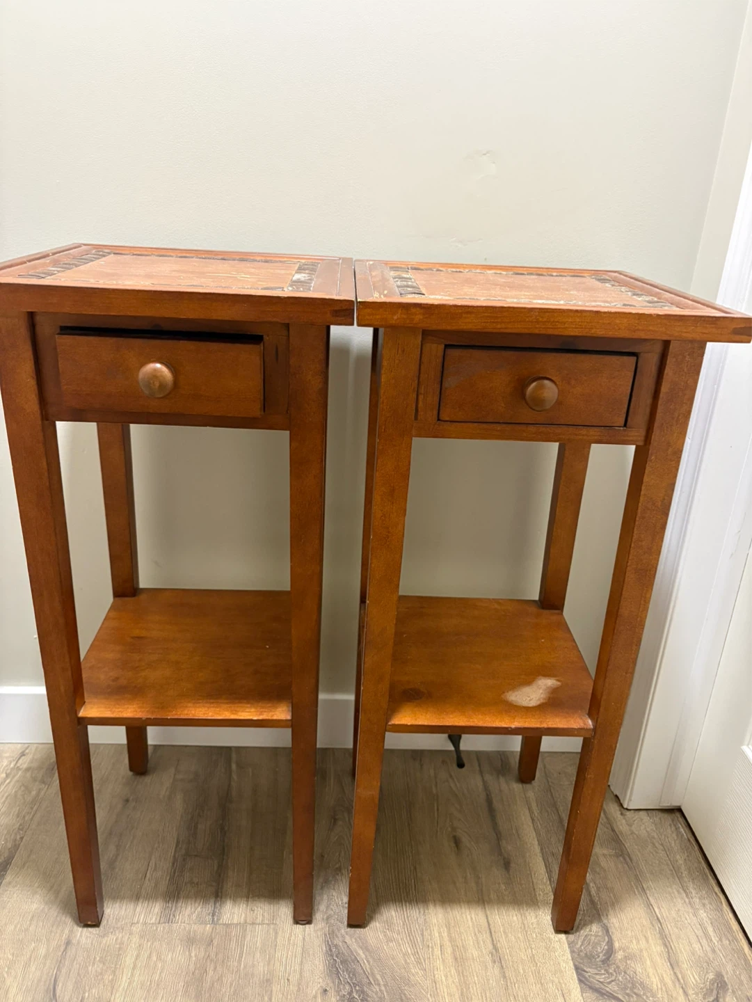 Set of 2 Wooden Accent Side Tables with Drawer - photo 2