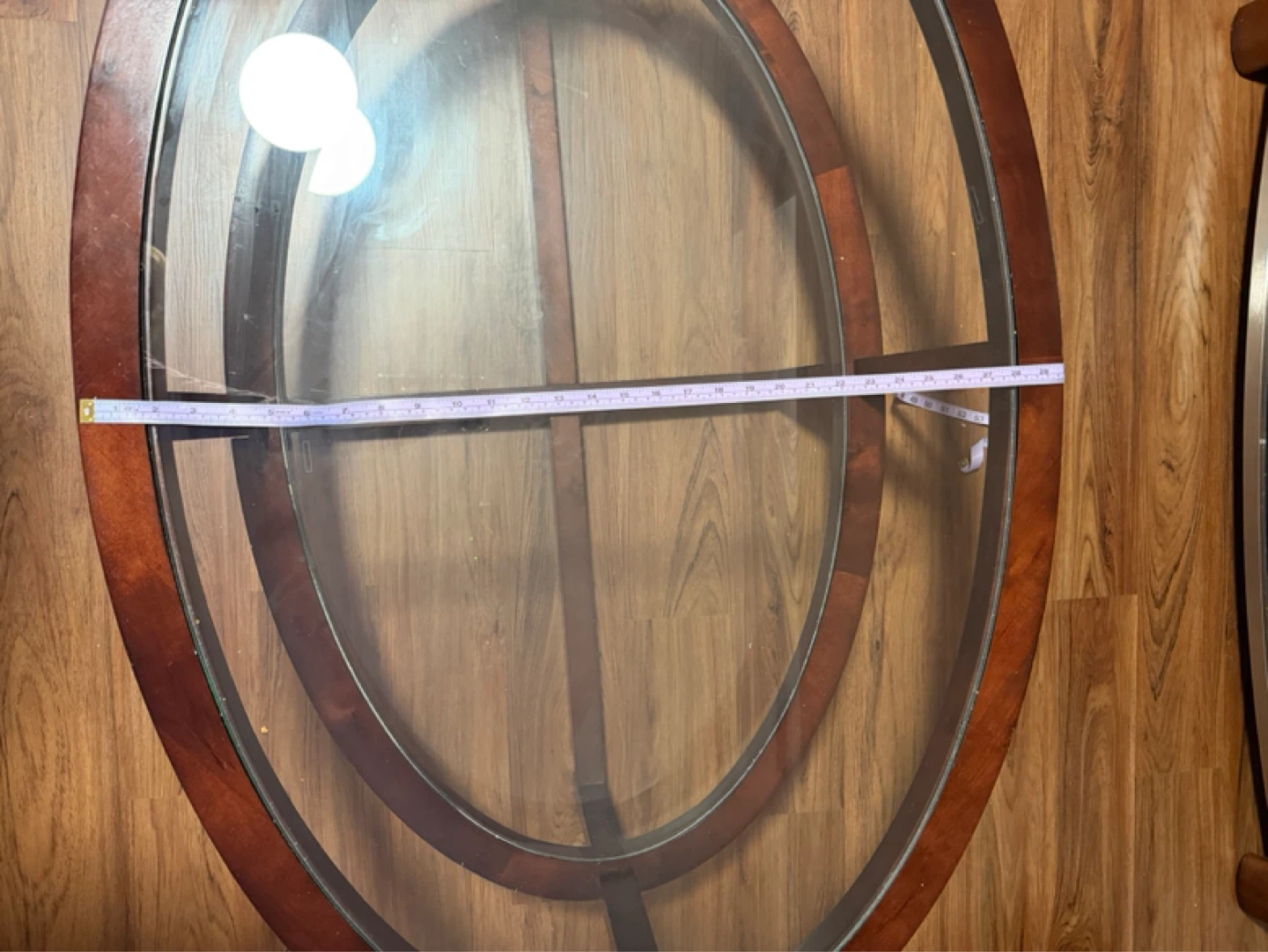 Oval Glass Coffee Table with Wood Trim - photo 3