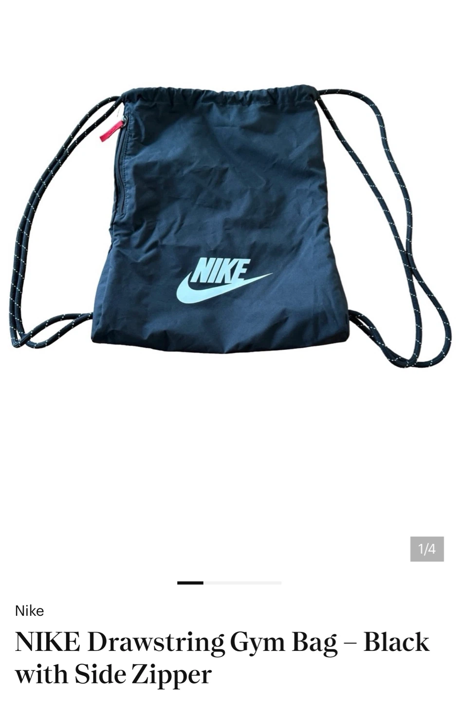 NIKE Drawstring Gym Bag - Black with Side Zipper