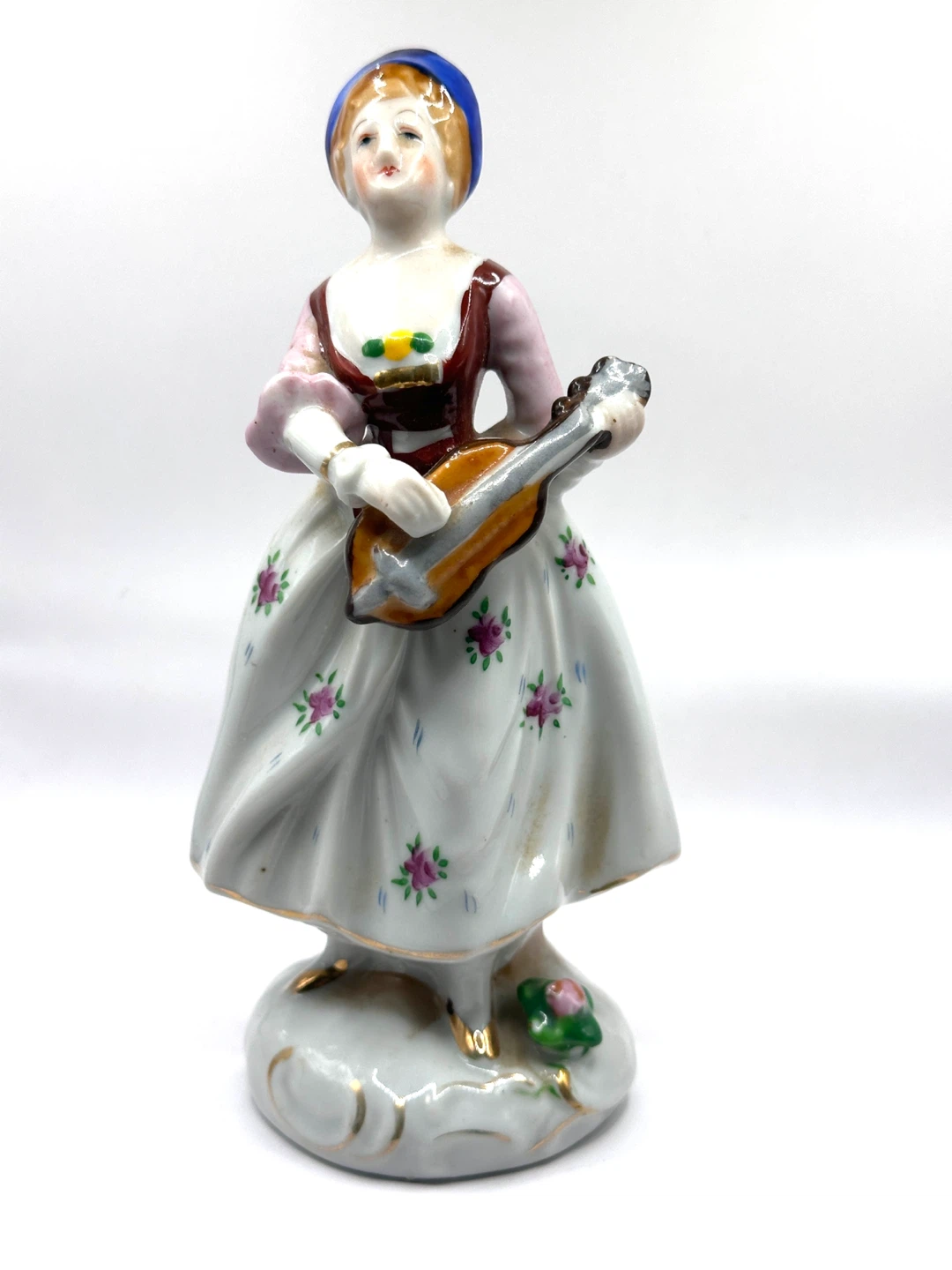 Victorian Lady Playing Guitar Porcelain Figurine Occupied Japan
