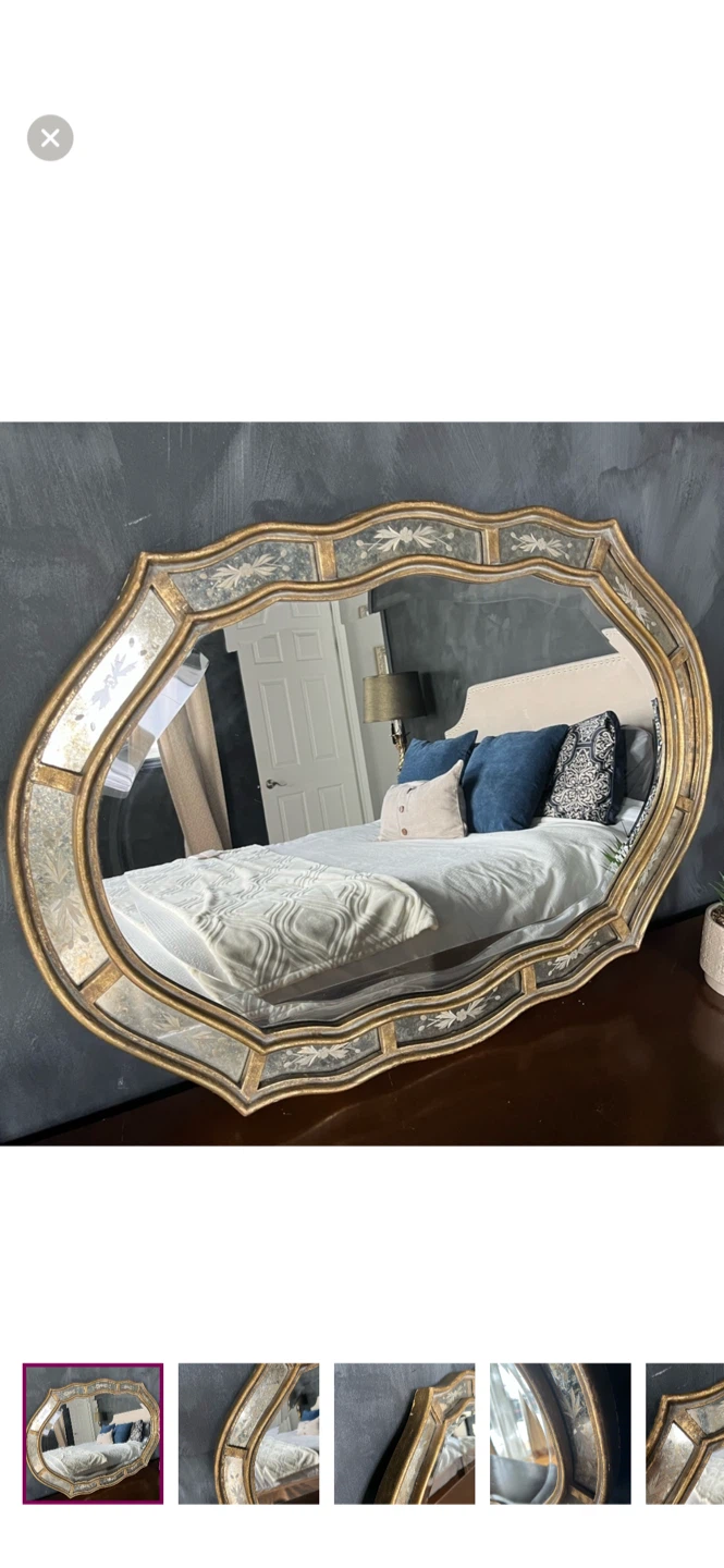 Vintage Ornate Gold Mirror with Etched Accents