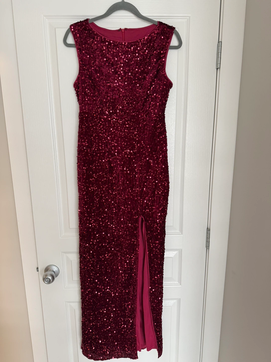 Burgundy Maxi Dress with Slit. Size M