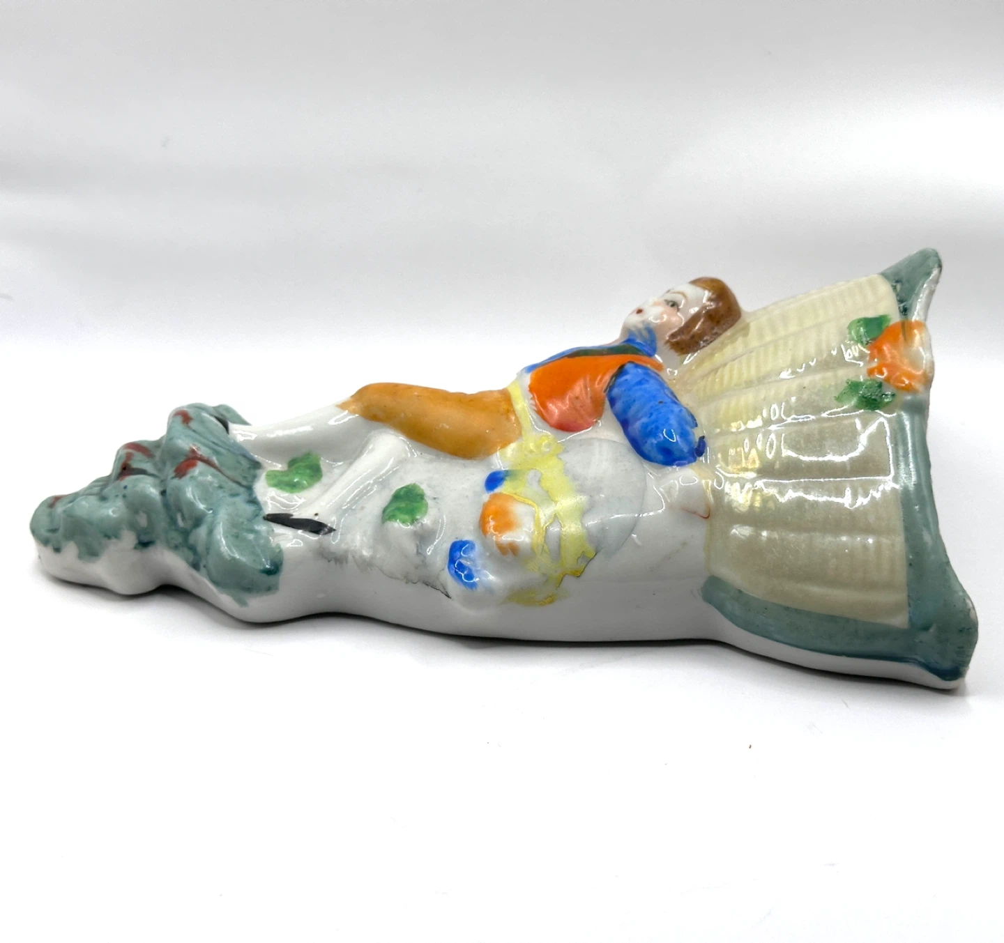 Boy Porcelain Wall Pocket MCM Japan Hand Painted Decor Planter - photo 3