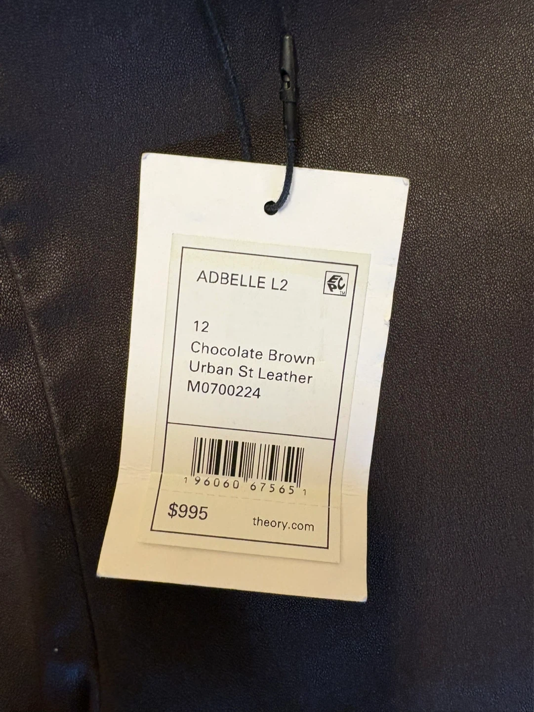 Theory ADBELLE L2 Pants Chocolate Brown Urban St Leather Size 12