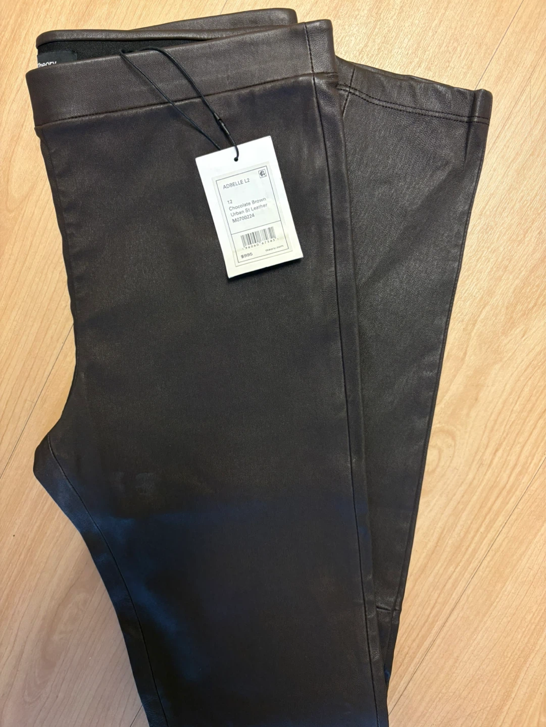 Theory ADBELLE L2 Pants Chocolate Brown Urban St Leather Size 12 - photo 2