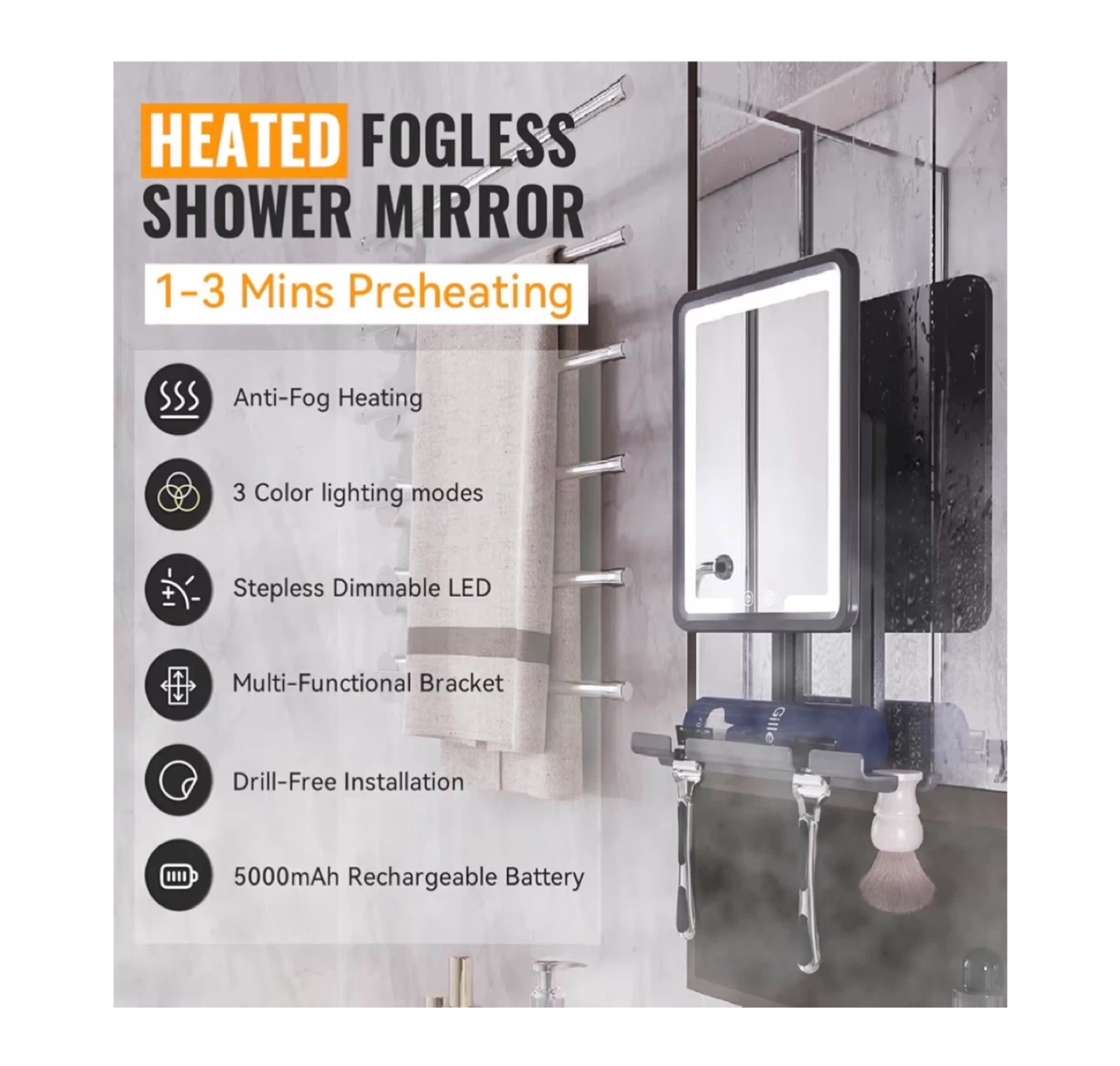 Brand new 13.06"L x 7.13"W  LED Shower Mirror Fogless - photo 4