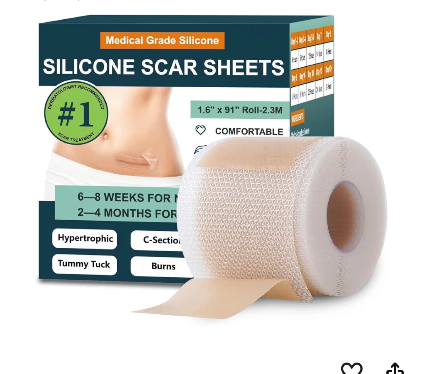 Silicone Scar Sheets Roll - Medical Grade Silicone - 1.6" x 91"