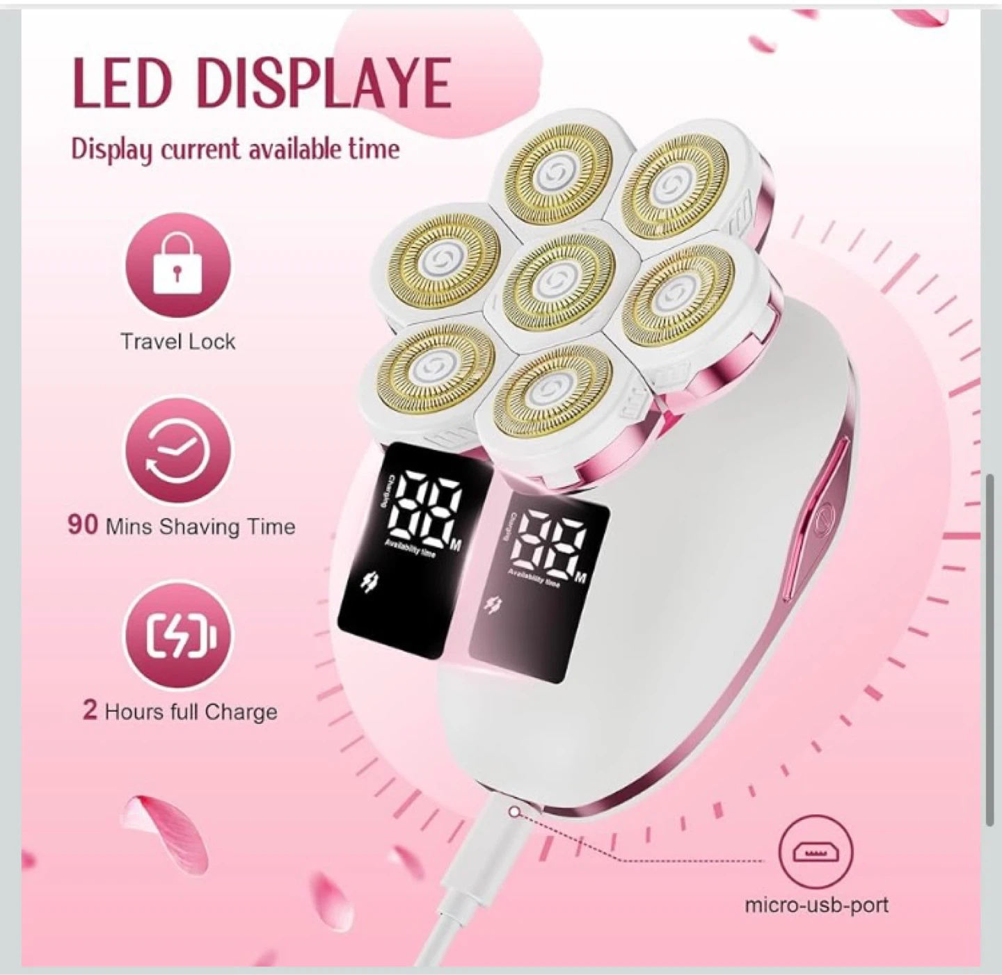 Women's 7D Electric Shaver - Pink, Waterproof, Rechargeable - photo 3