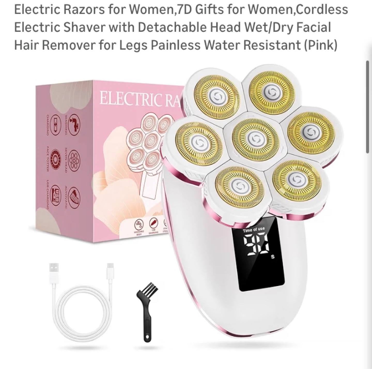 Women's 7D Electric Shaver - Pink, Waterproof, Rechargeable