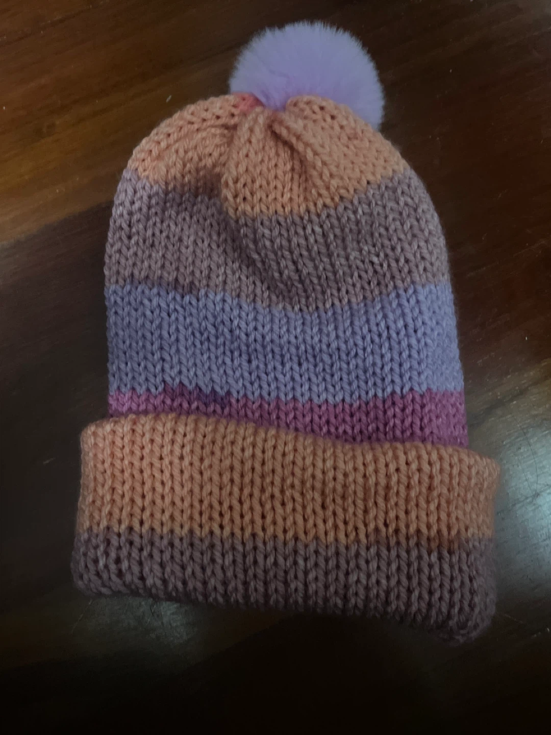 Striped Knit Beanie with Pom Pom