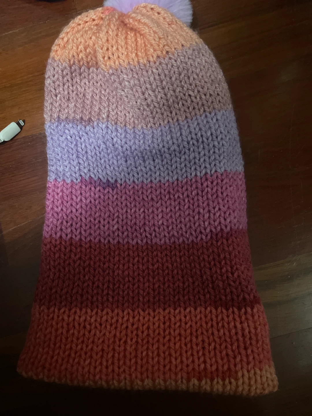 Striped Knit Beanie with Pom Pom - photo 2