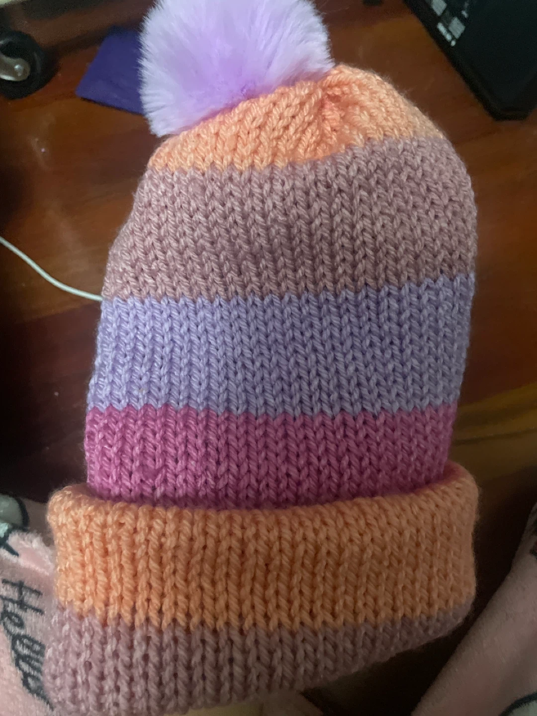 Striped Knit Beanie with Pom Pom - photo 3
