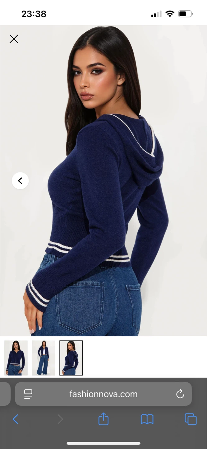 Navy Blue Striped Zip-Up Hoodie - photo 3