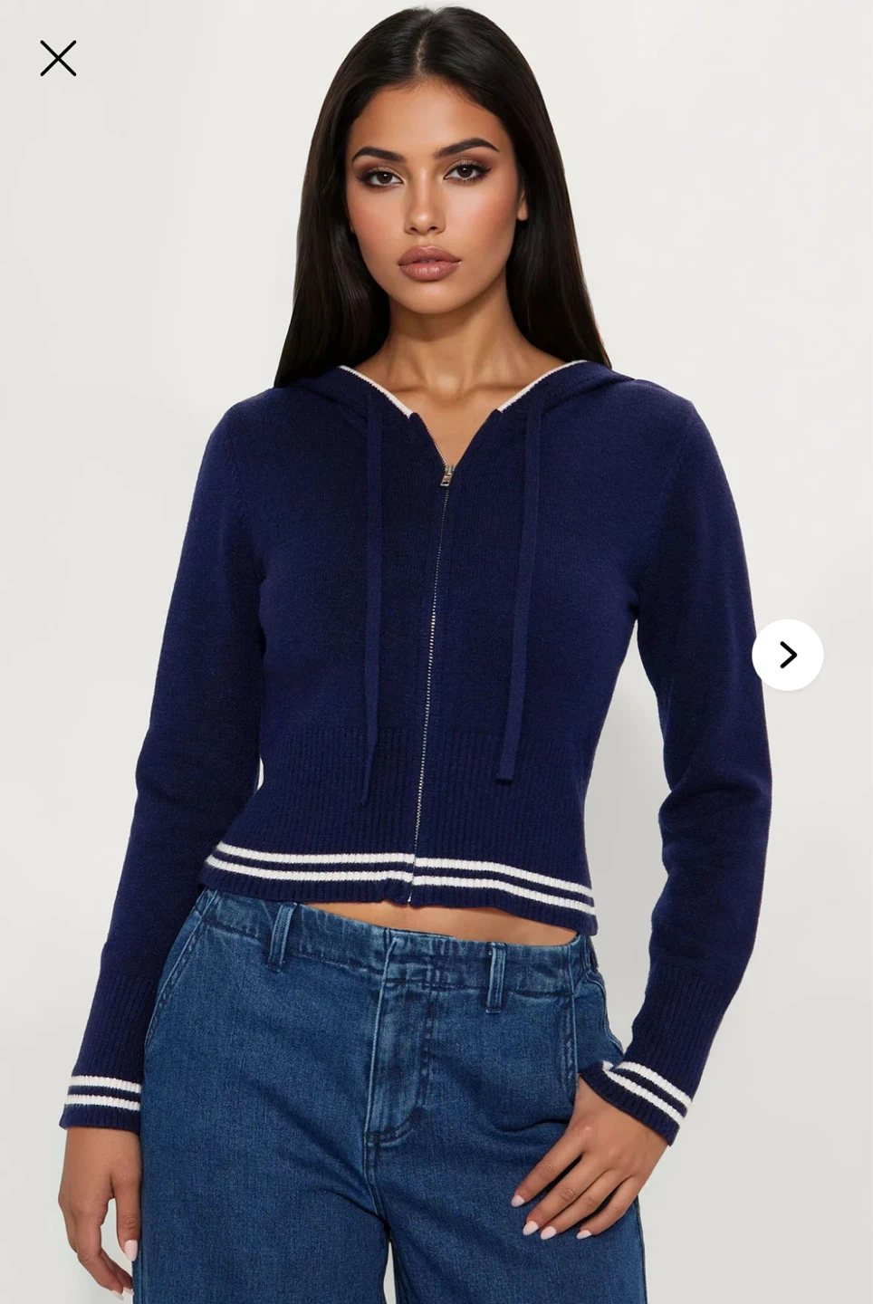 Navy Blue Striped Zip-Up Hoodie