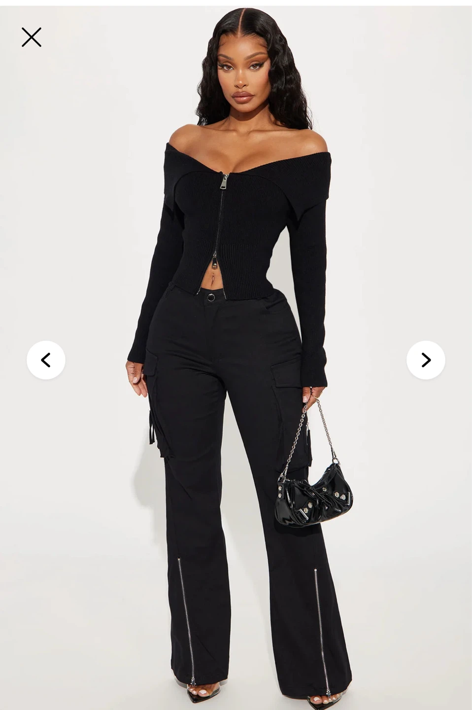 Black Off-the-Shoulder Zipper Sweater - photo 5