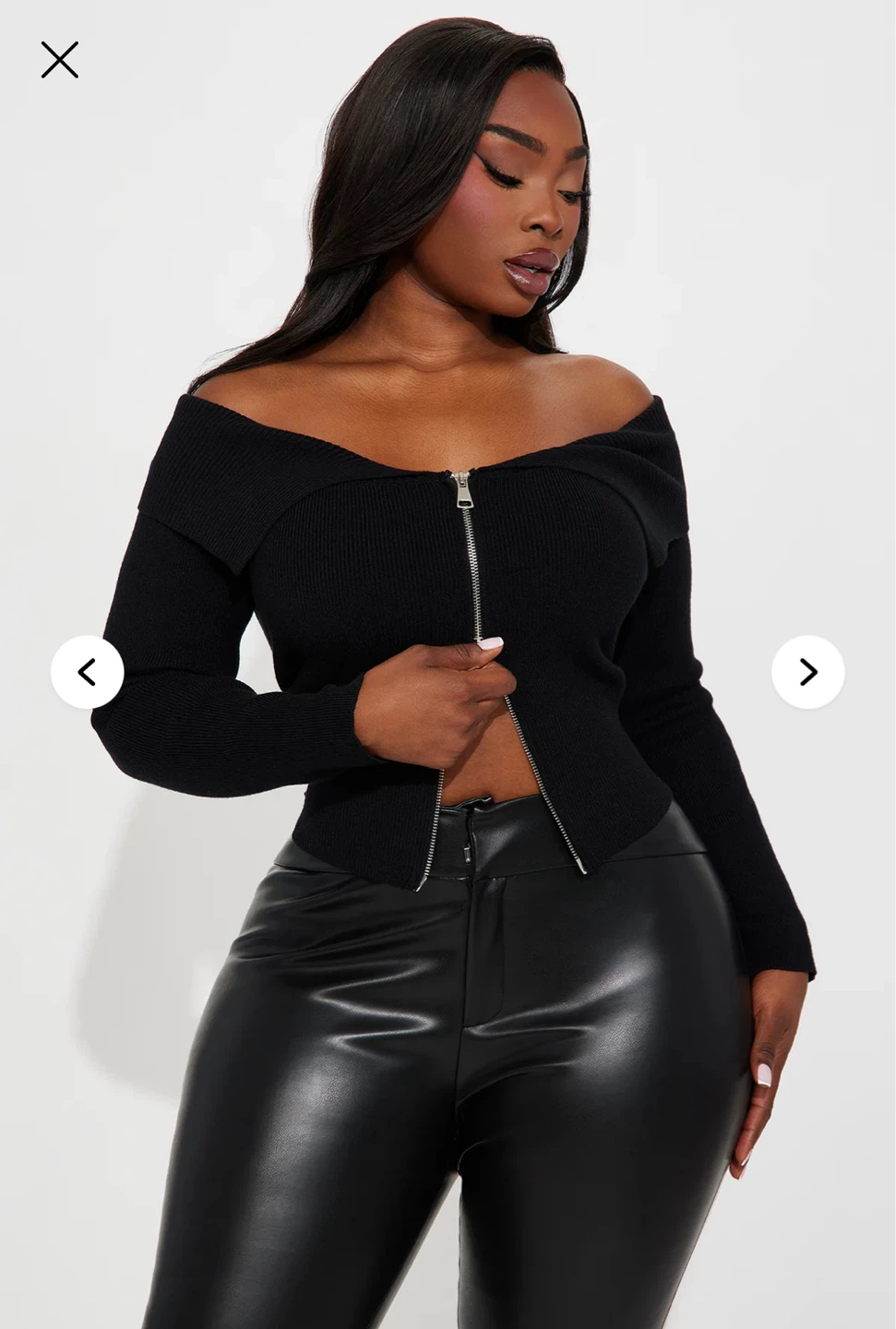 Black Off-the-Shoulder Zipper Sweater - photo 2