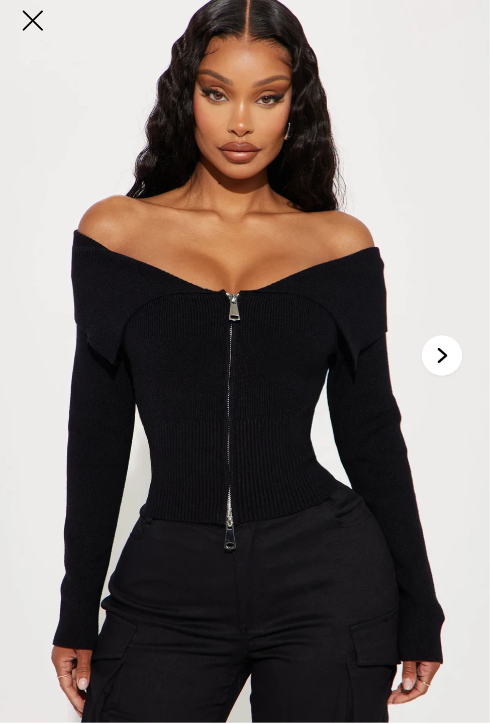 Black Off-the-Shoulder Zipper Sweater - photo 4