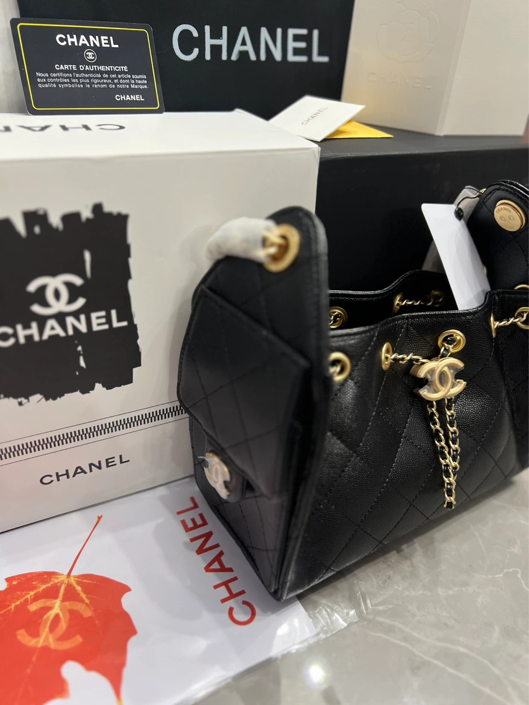 Chanel Black Quilted Leather Drawstring Bag - photo 2