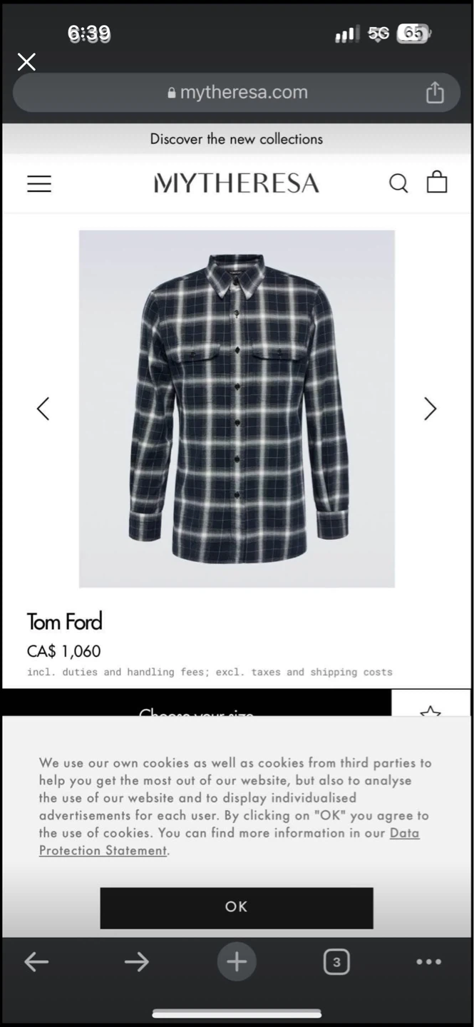 Tom Ford Plaid Dress Shirt size 44-17.5 paid 1400