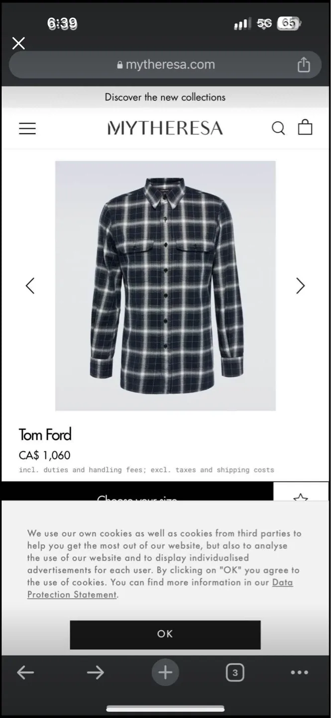 Tom Ford Plaid Dress Shirt size 44-17.5 paid 1400