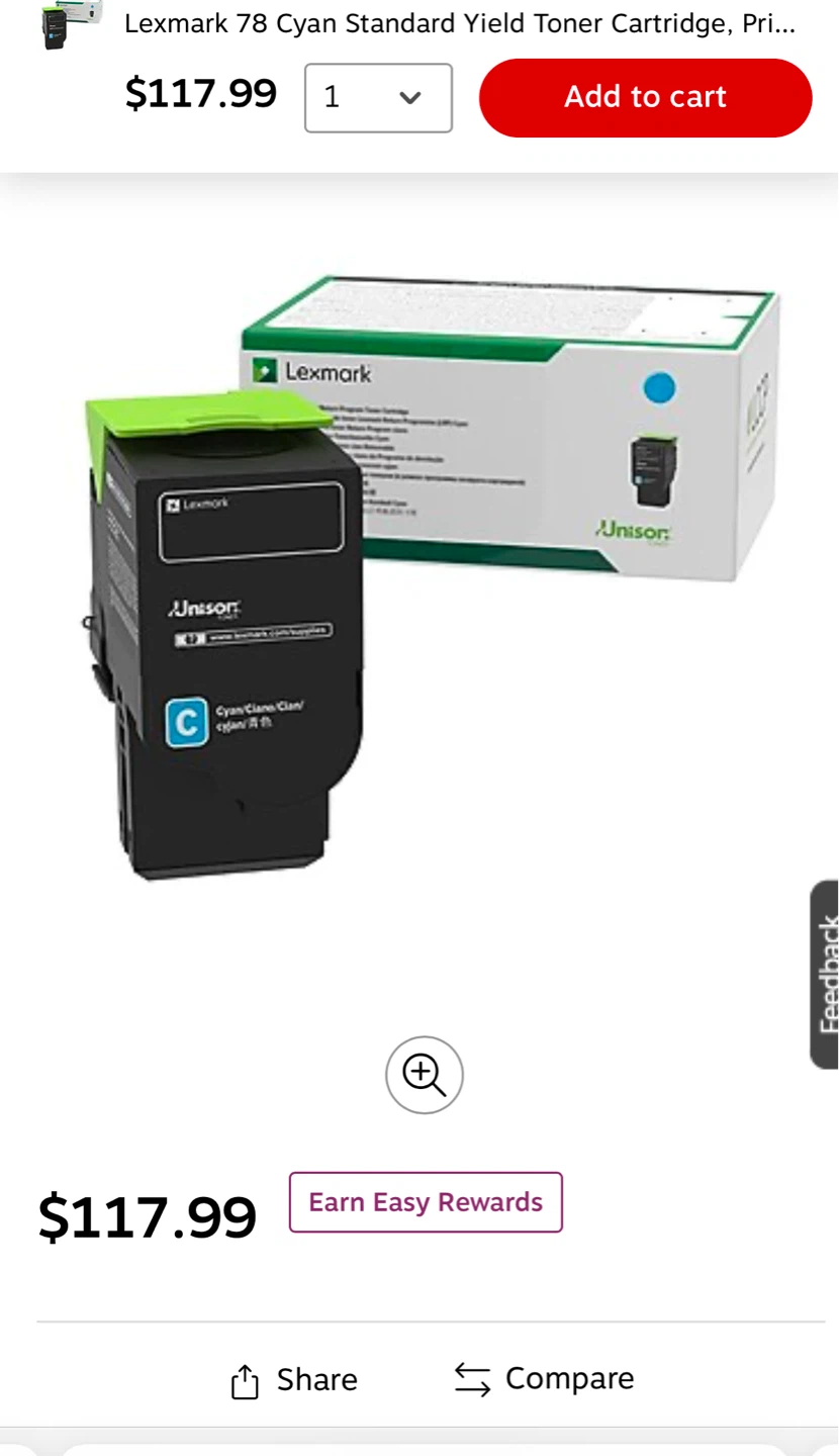Lexmark 78C10C0 Cyan Toner Cartridge - photo 3