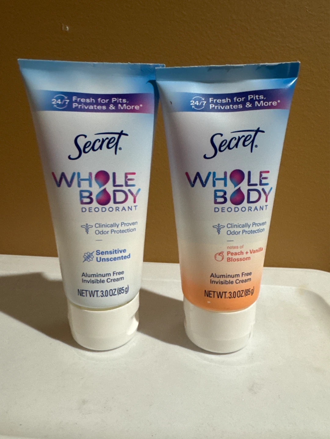 Secret Whole Body Deodorant - 2 Pack (Unscented & Peach Vanilla)