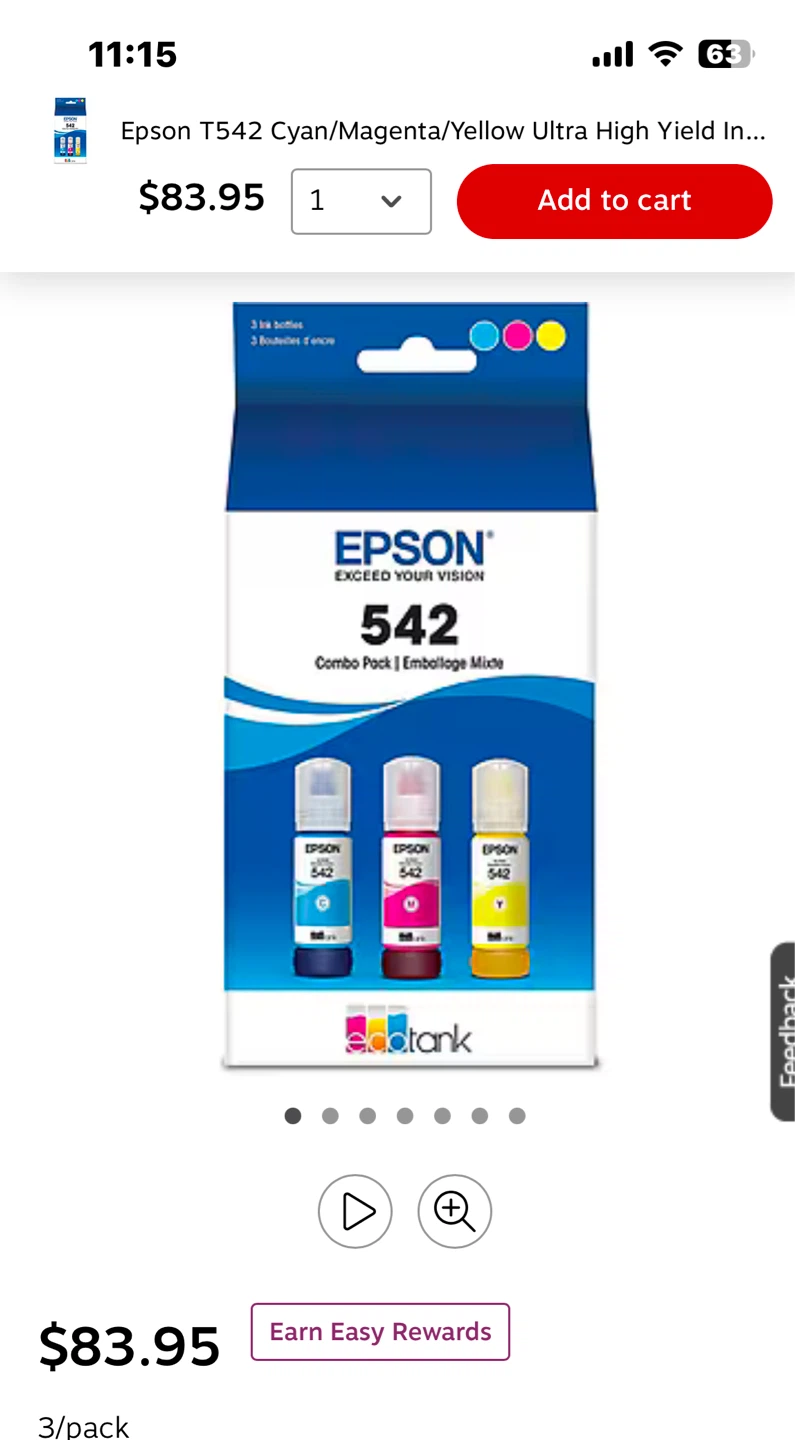 Epson 542 Cyan/Magenta/Yellow Ink Cartridge Combo Pack