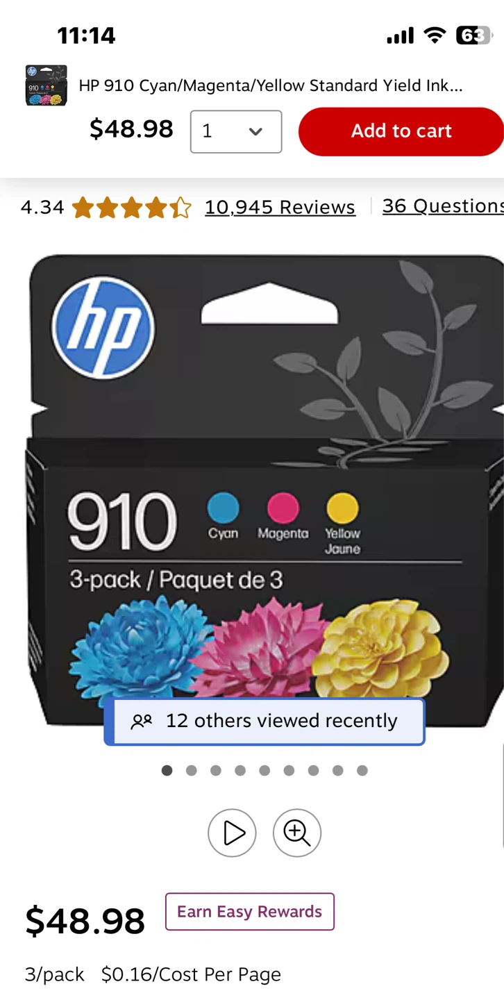 HP 910 3-Pack Ink Cartridges Cyan, Magenta, Yellow
