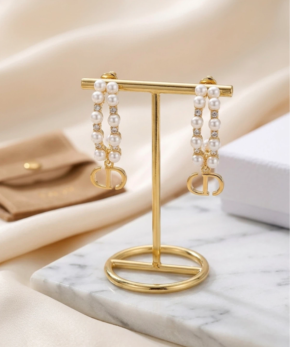 Real Gold Plated CD inspired Pearl Hoop Earrings - photo 2
