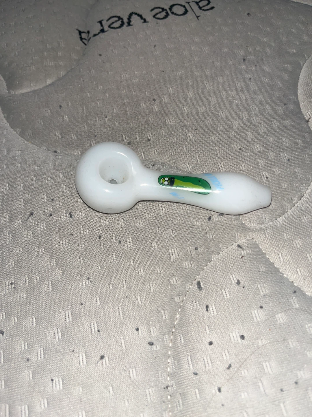 White glass pipe with Rick and Morty design
