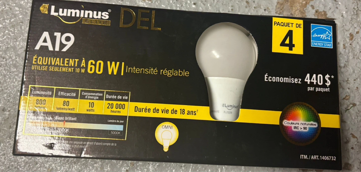 Luminus DEL A19 Dimmable LED Light Bulbs - 4 Pack