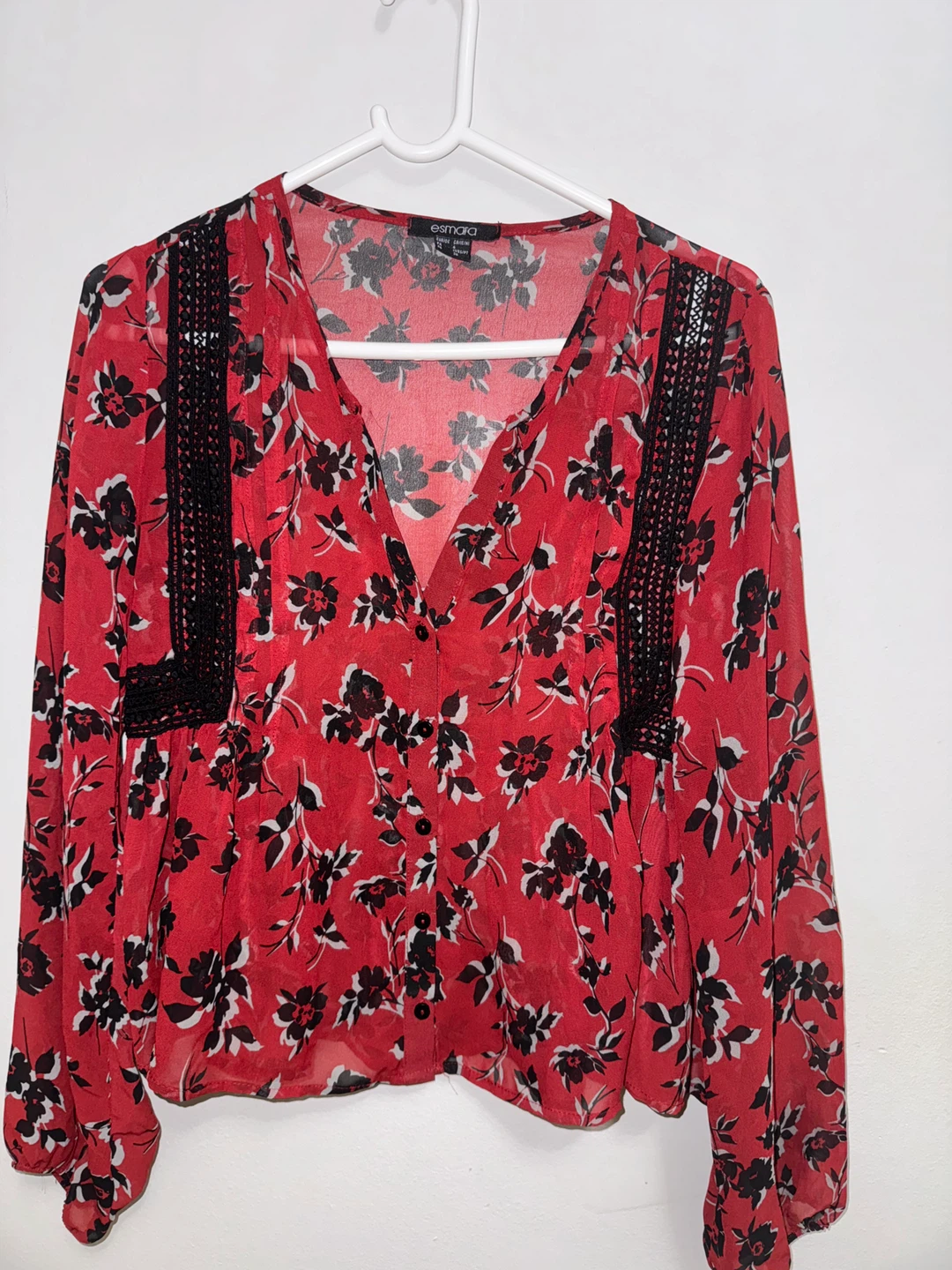 Esprit Women's Red Floral Blouse - Size Medium - photo 5