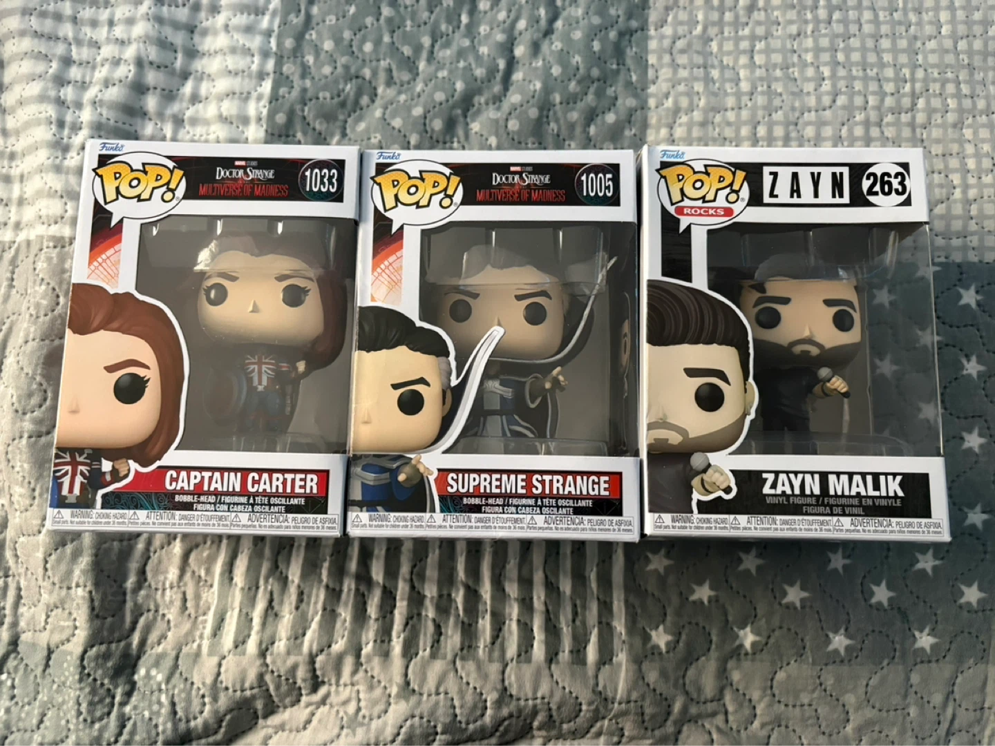 Funko Pop! Captain Carter, Supreme Strange, and Zayn Malik