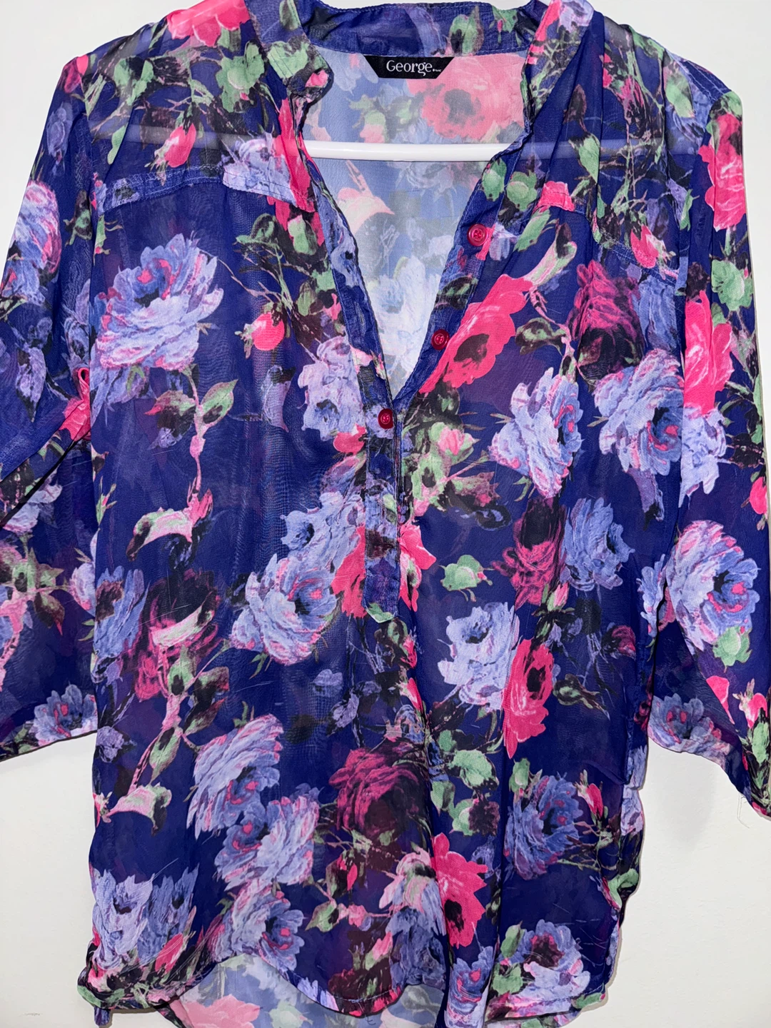 George Floral Sheer Button-Up Blouse