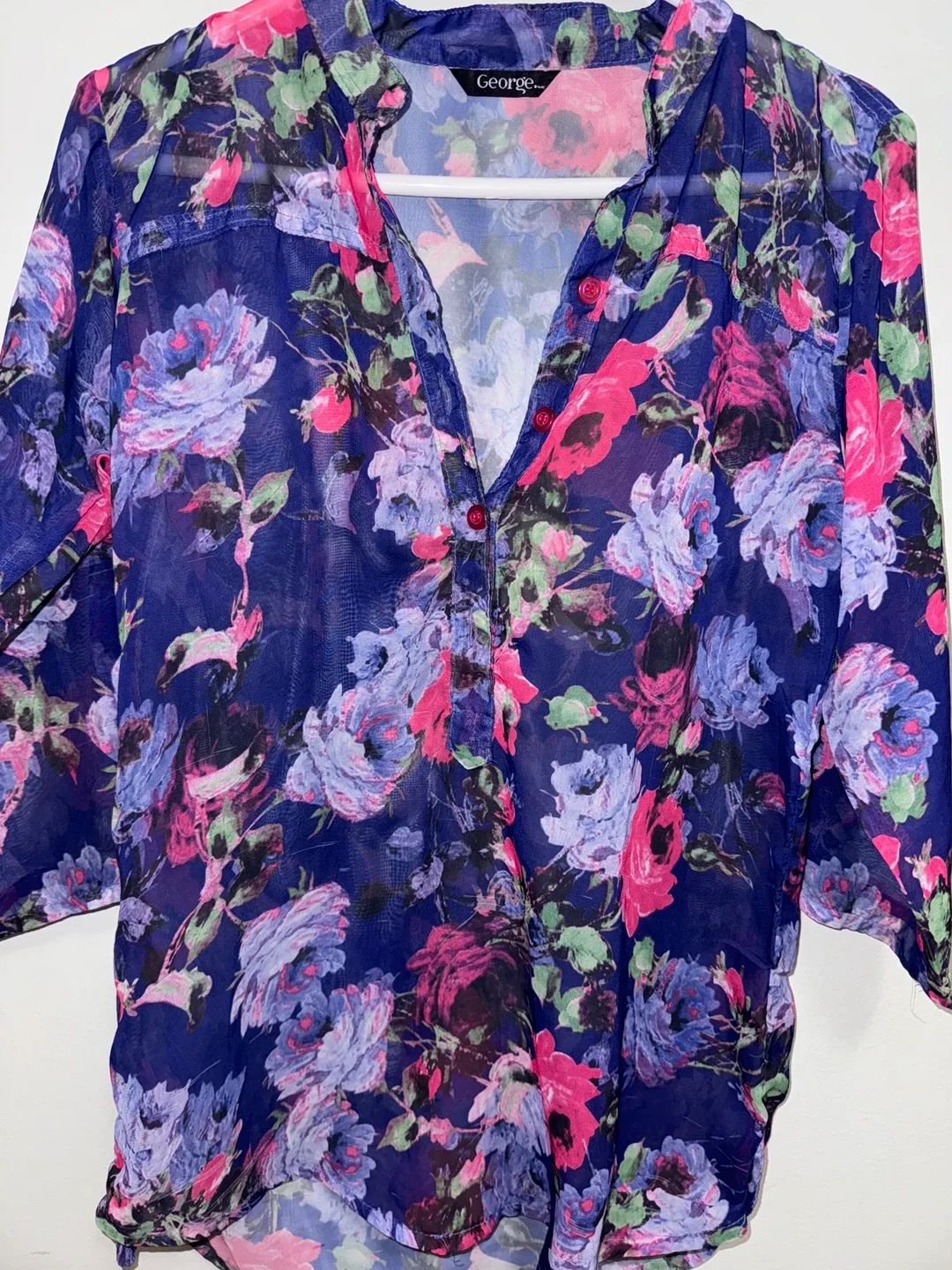 George Floral Sheer Button-Up Blouse