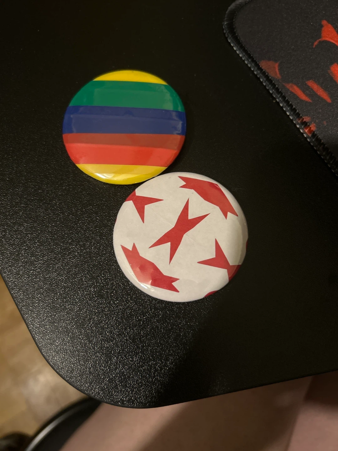 Assorted Button Pins - Red Star and Rainbow Stripe Designs
