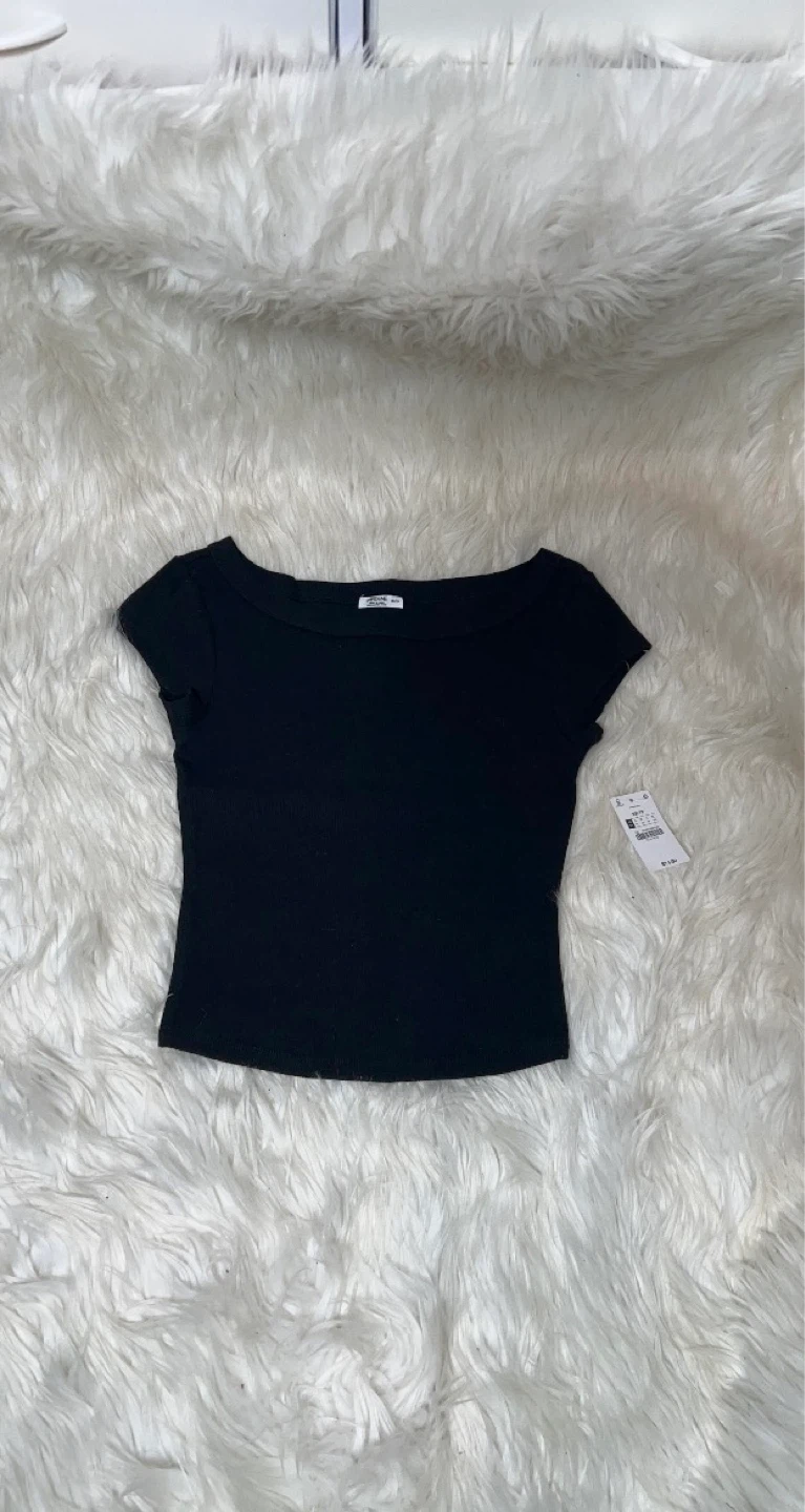 Ardene Black Ribbed Cropped Top - XS/TP