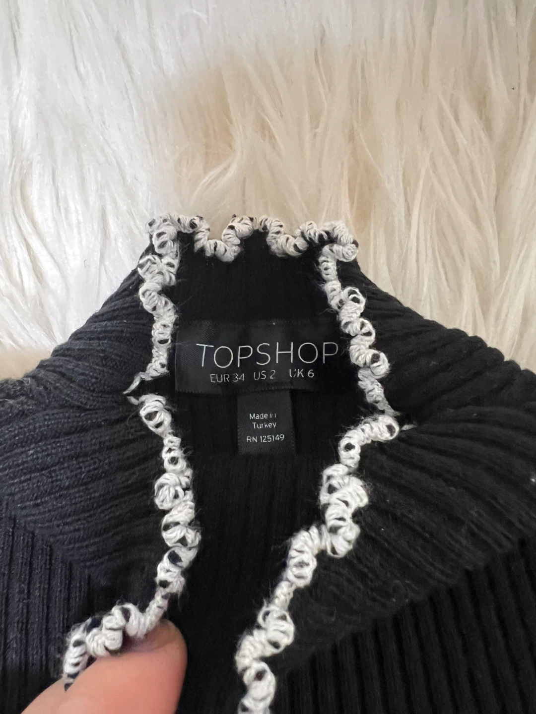 Topshop Black Ribbed Lettuce Hem Long Sleeve Top - photo 2