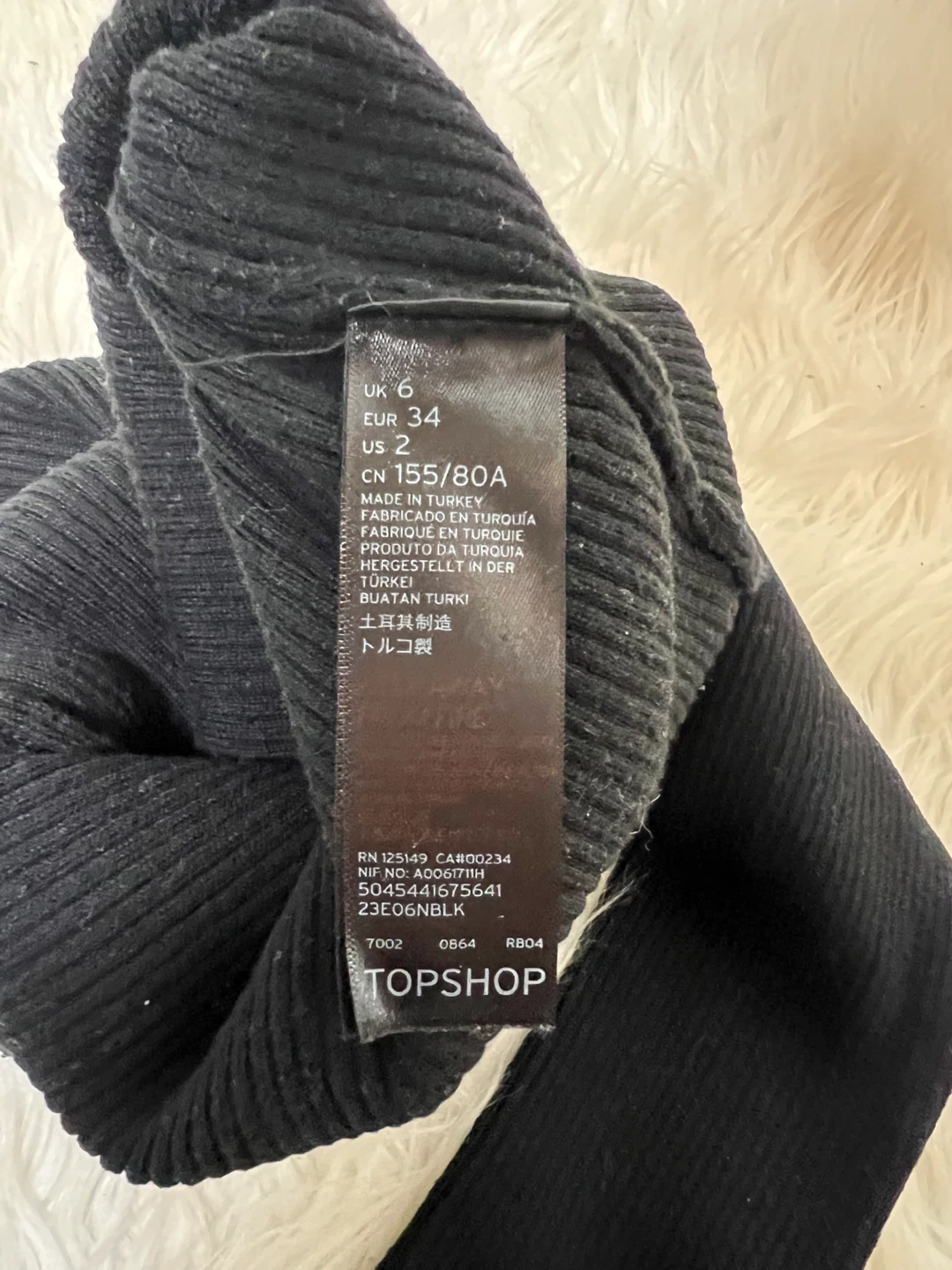 Topshop Black Ribbed Lettuce Hem Long Sleeve Top - photo 3