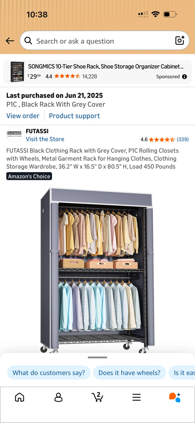 FUTASSI Black Clothing Rack with Grey Cover