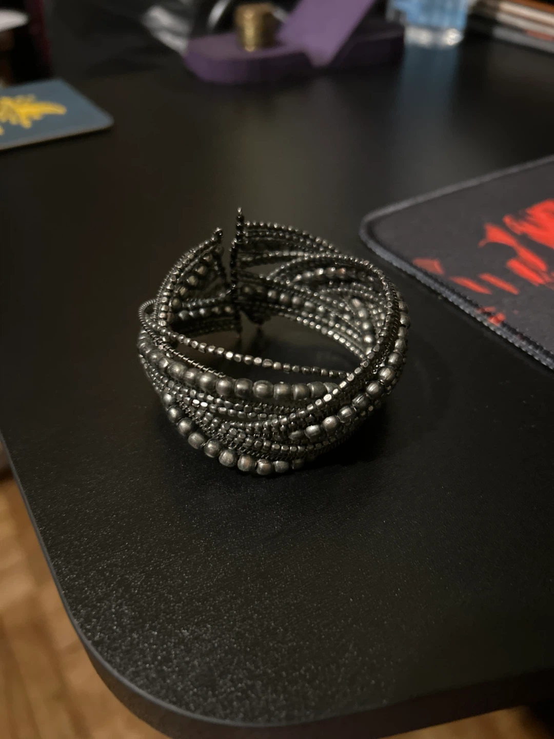 Silver Toned Multi-Strand Beaded Cuff Bracelet