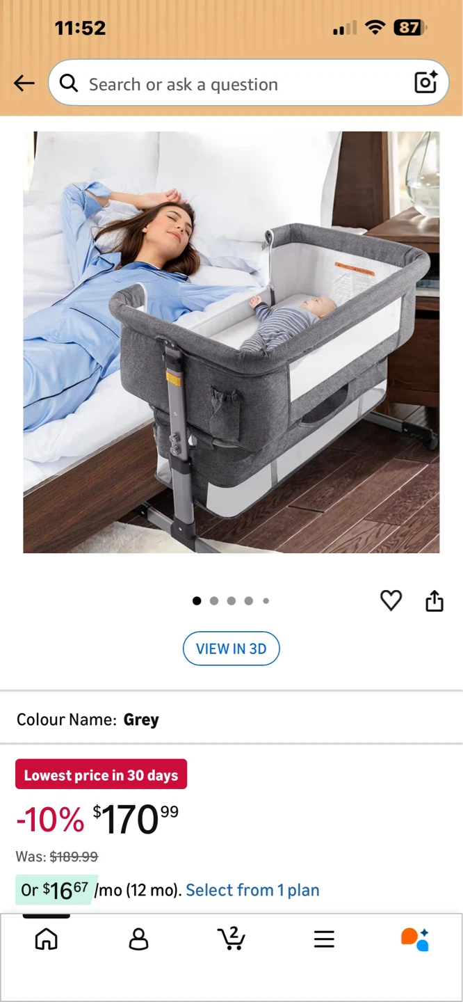 Grey Bassinet Bedside Sleeper