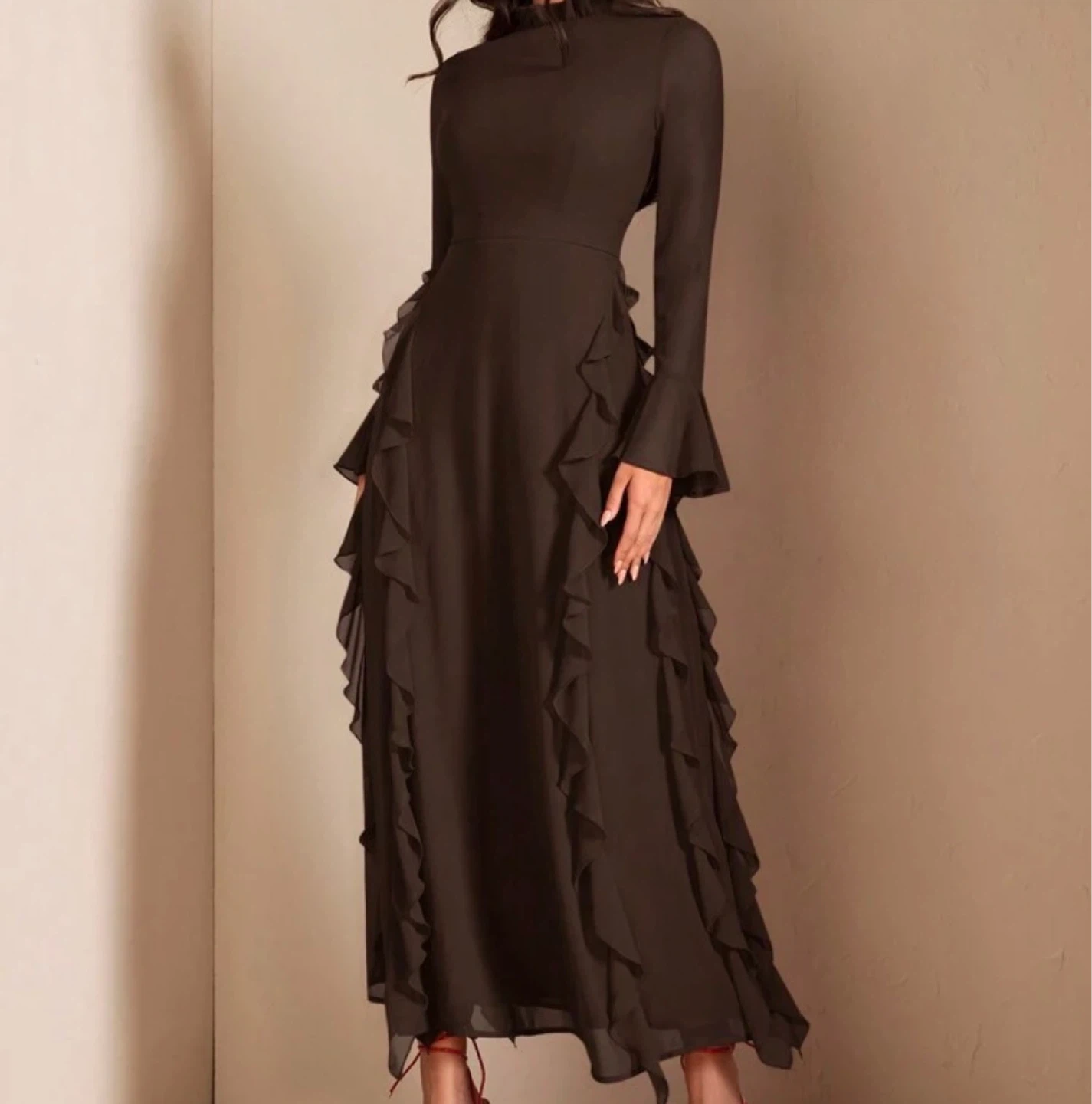 Women's Long Sleeve Ruffle Maxi Dress - photo 2
