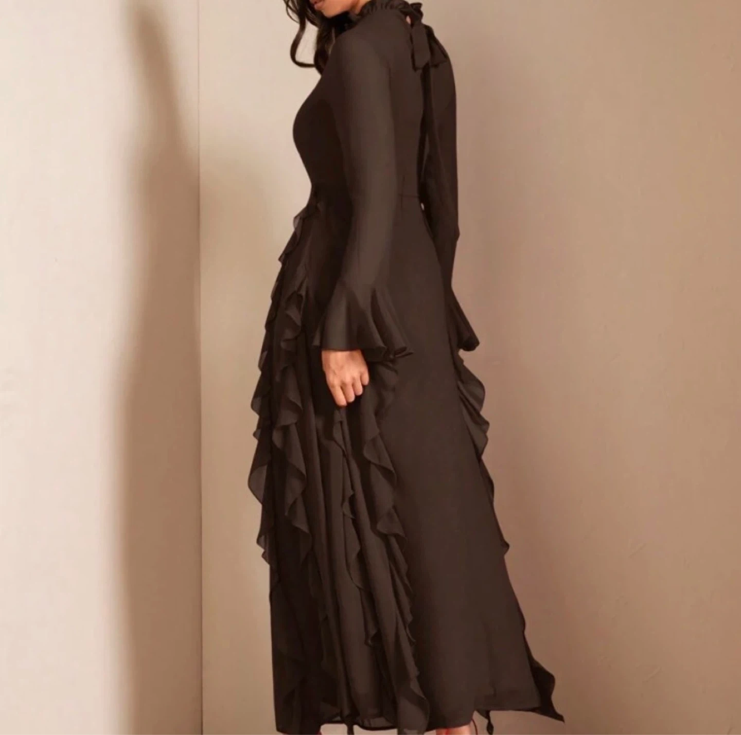Women's Long Sleeve Ruffle Maxi Dress